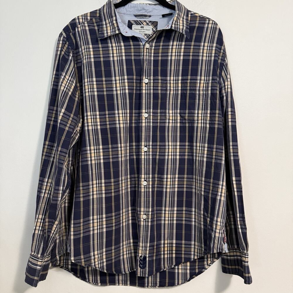 Canterbury of New Zealand Men's Shirt Size XL | Long Sleeve Button Down Top Blue